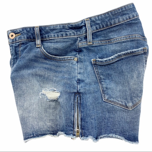 High Rise Zipper Sides Distressed Denim Stretch Blue Jean Shorts by Arizona - Picture 4 of 11